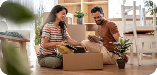Image of a couple unpacking boxes
